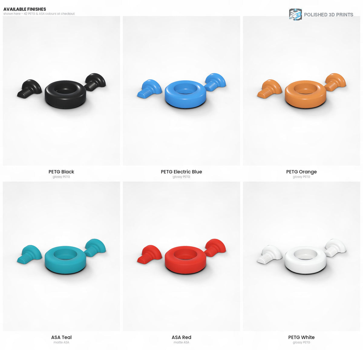 Link-A-Link 1/4"-20 Camera Mount – six of the PETG and ASA colours available