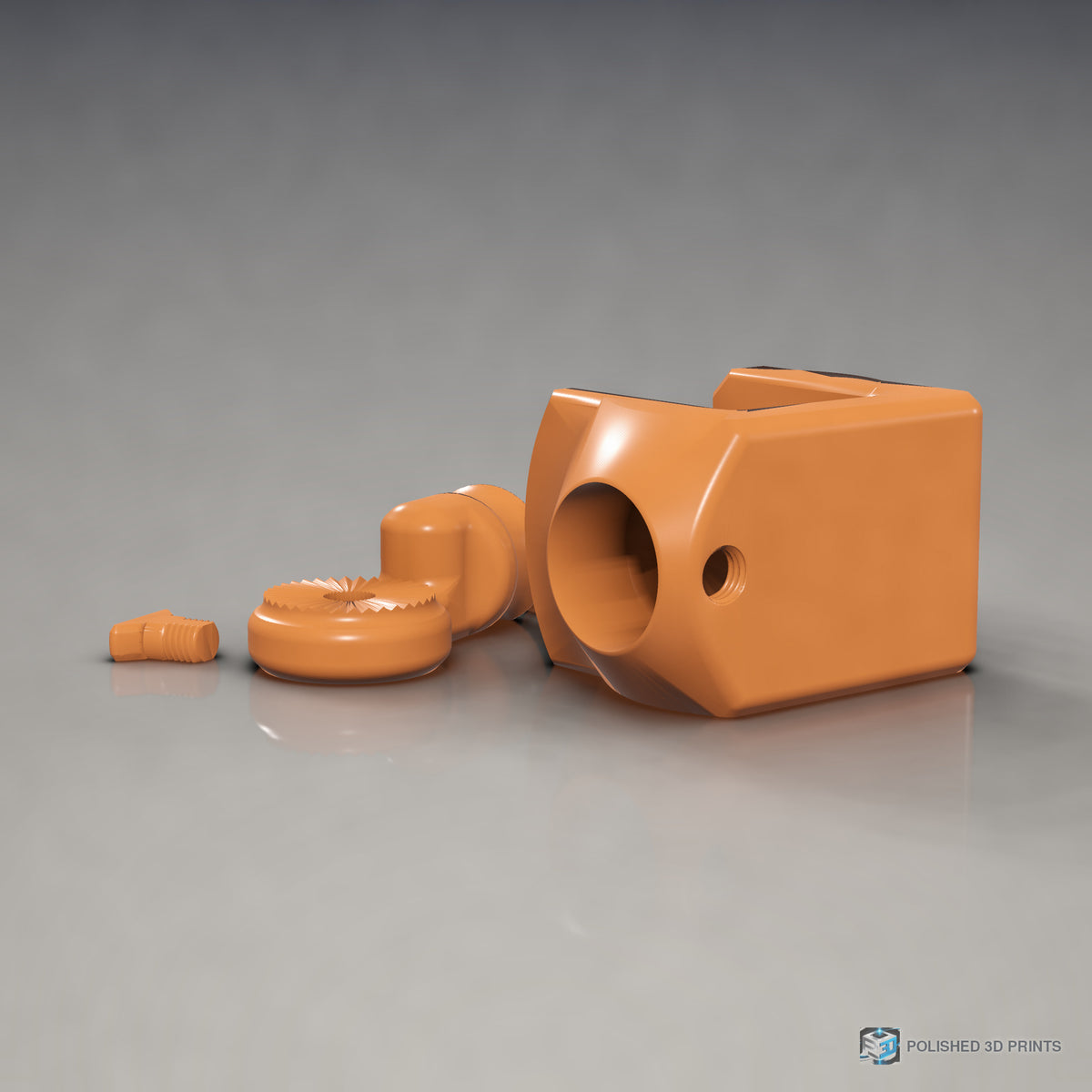 Link-A-Link Rotating C-Clamp Mount – in PETG Orange on a dark studio background