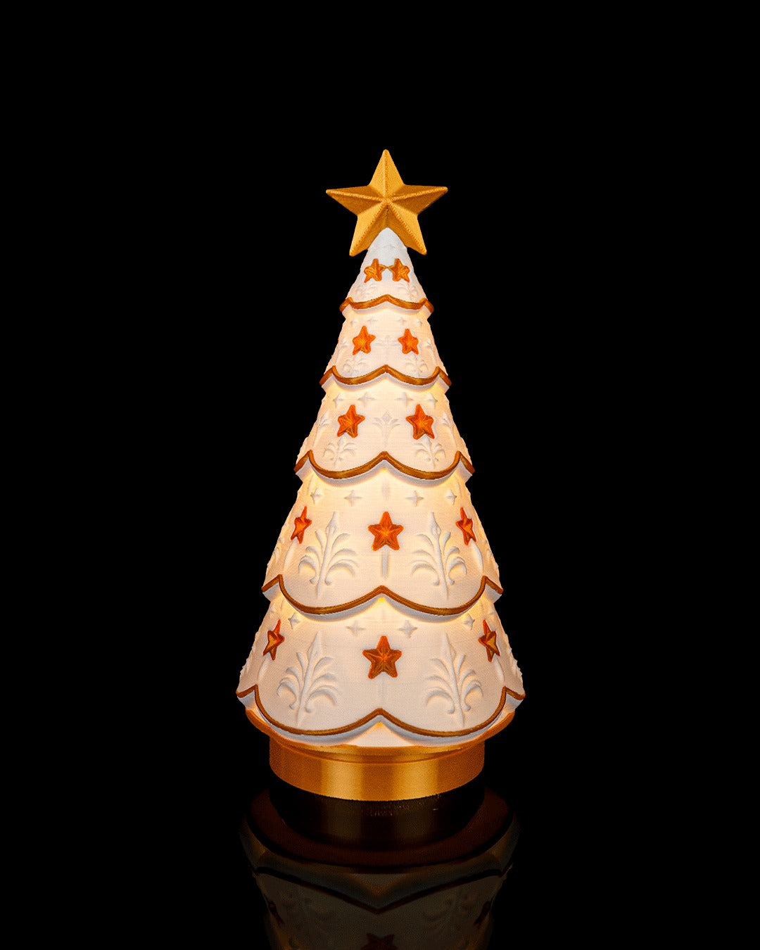 Luminous Tree Table Lamp — scalloped tree glowing with gold stars