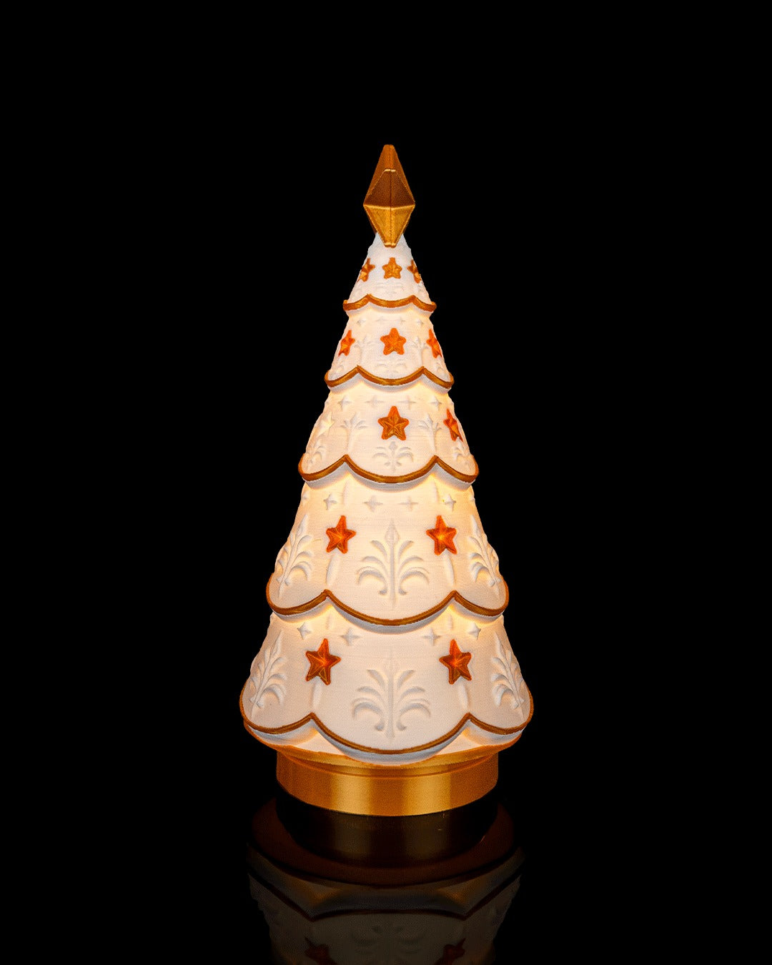 Luminous Tree Table Lamp — scalloped tree glowing with a gold finial