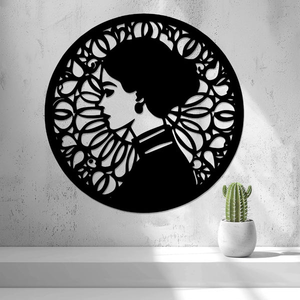 Mediterranean Woman Wall Art — shown in black on a wall