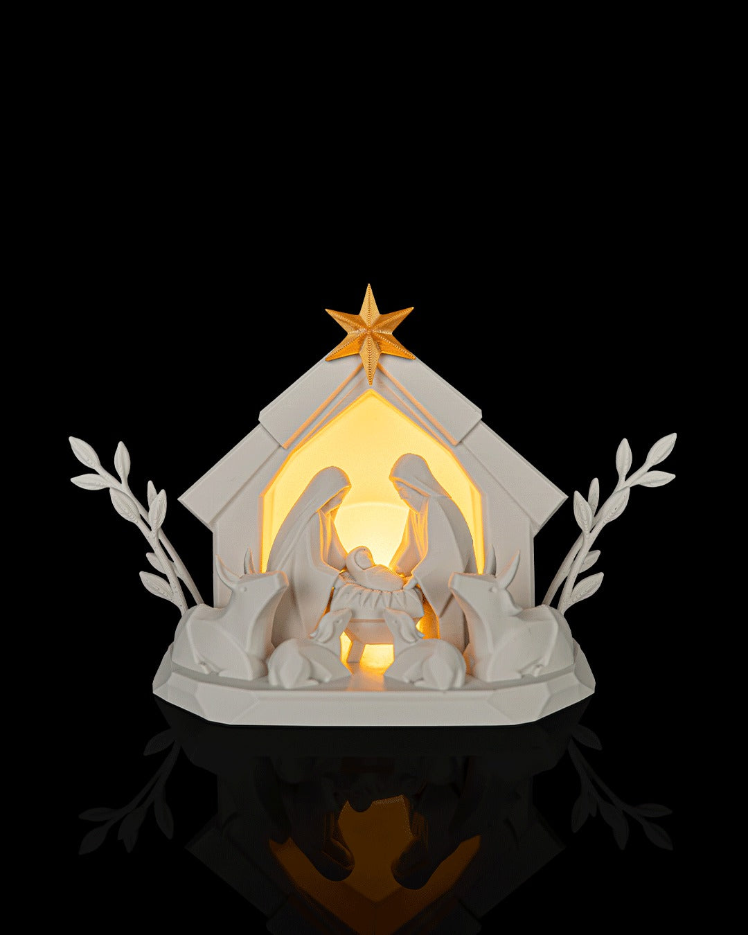 Nativity Scene Table Lamp — lit, front view