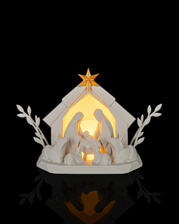 Nativity Scene Table Lamp — lit, front view
