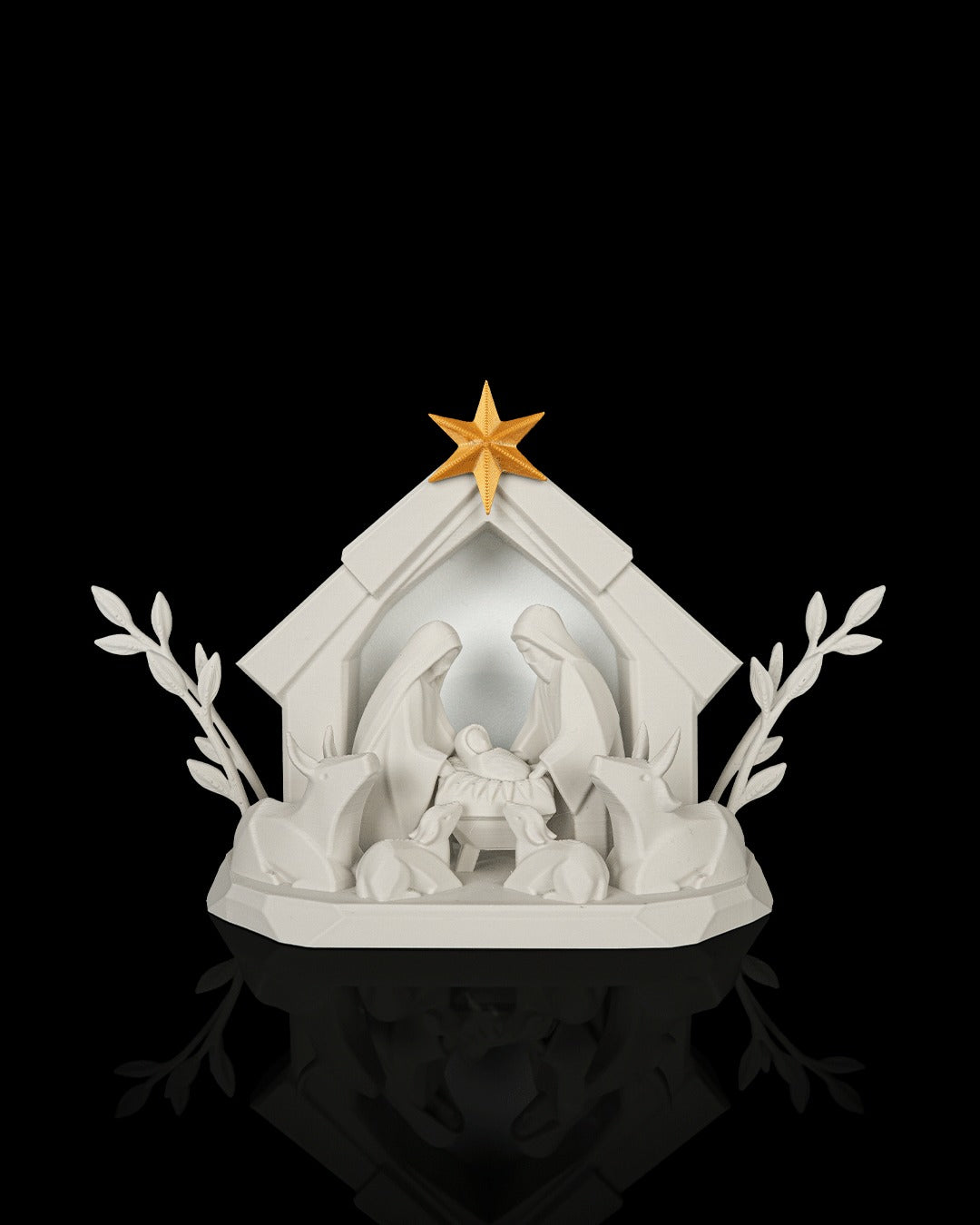 Nativity Scene Table Lamp — unlit, printed in white