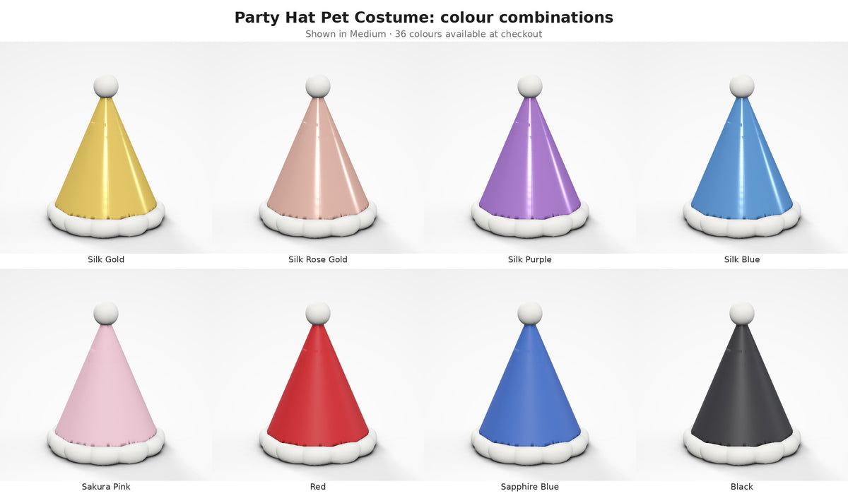 Party Hat Pet Costume — colour combinations grid