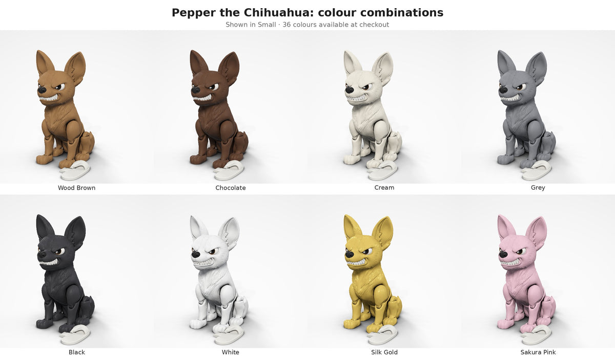Pepper the Chihuahua — colour combinations grid
