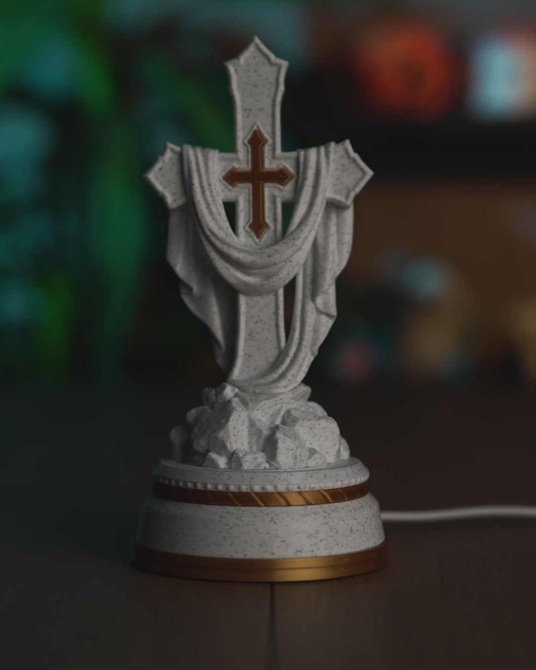 Draped Cross Statue — video of the statue glowing