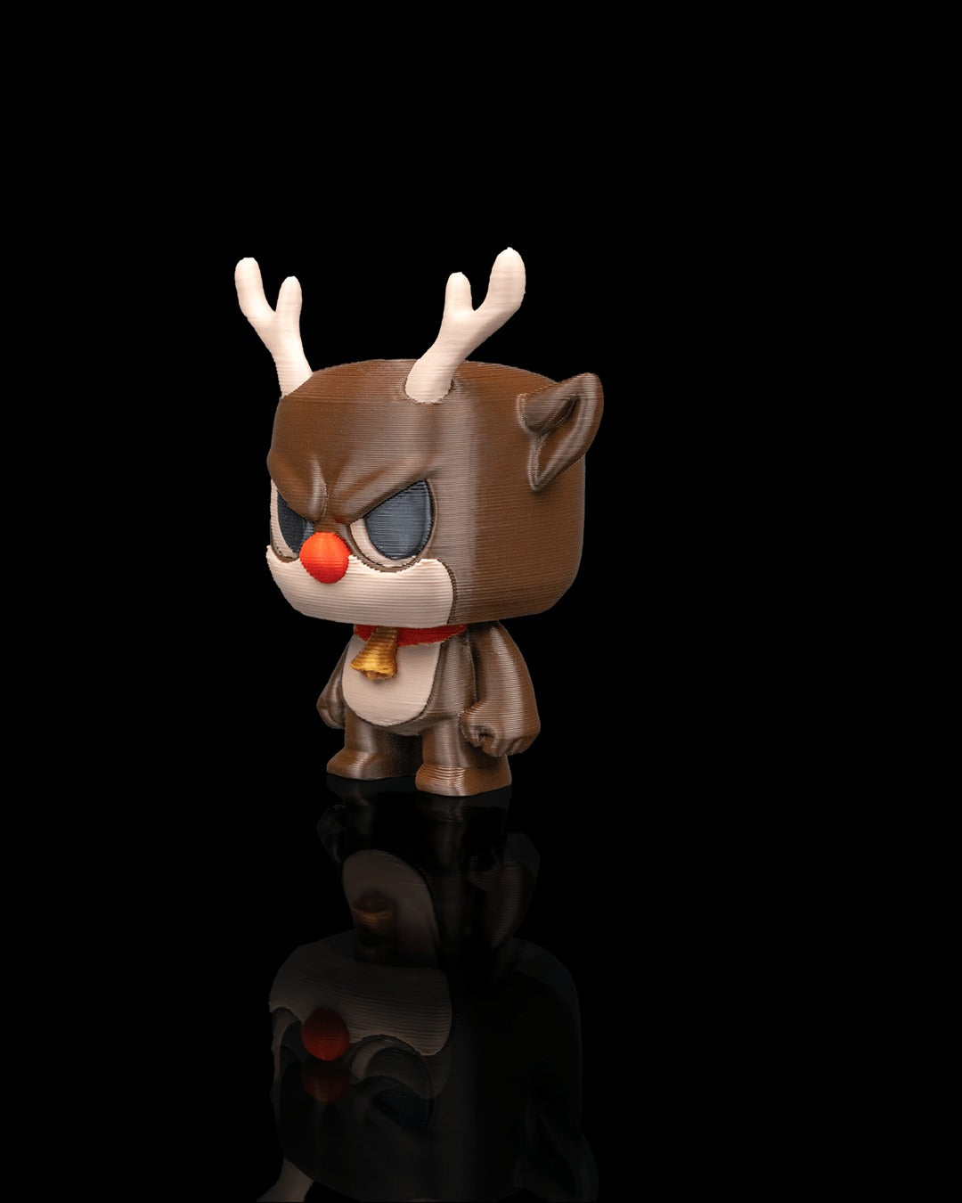 Rantydeer 3D-printed Christmas keyring — front view with jingle bell