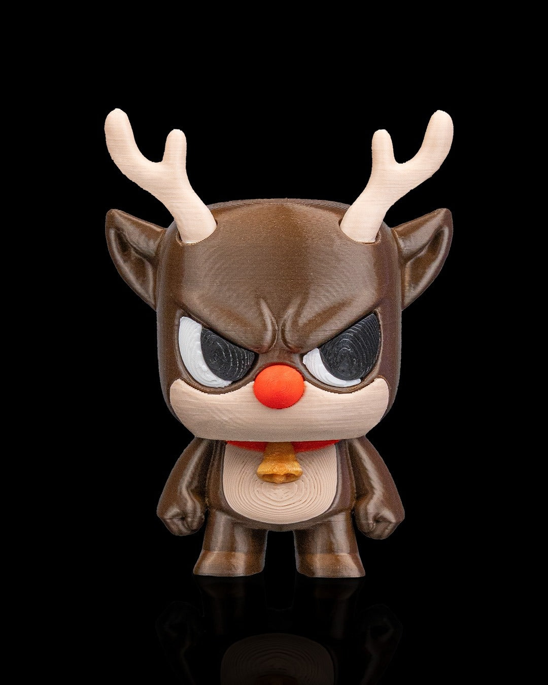 Rantydeer 3D-printed Christmas keyring — close-up of the red nose and antlers
