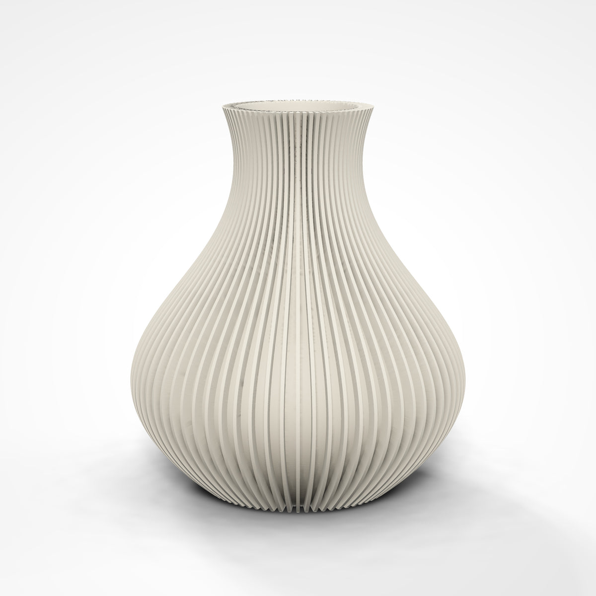 Ribbed Bulb Vase — hero three-quarter view in matte cream on a white studio background