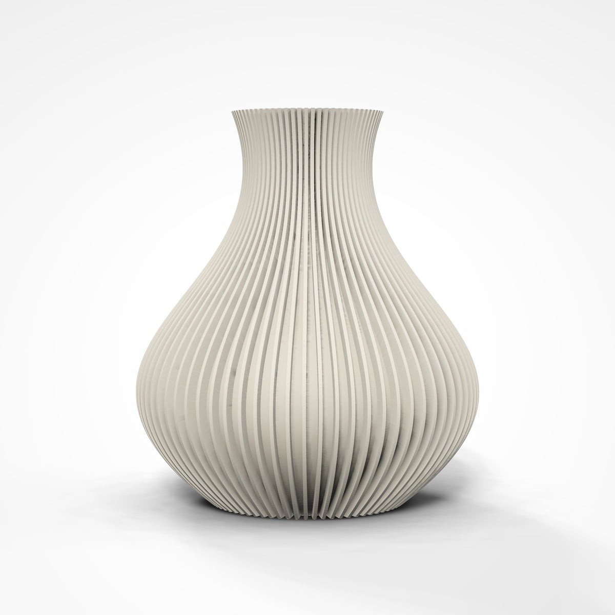 Ribbed Bulb Vase — front view in matte cream on a white studio background