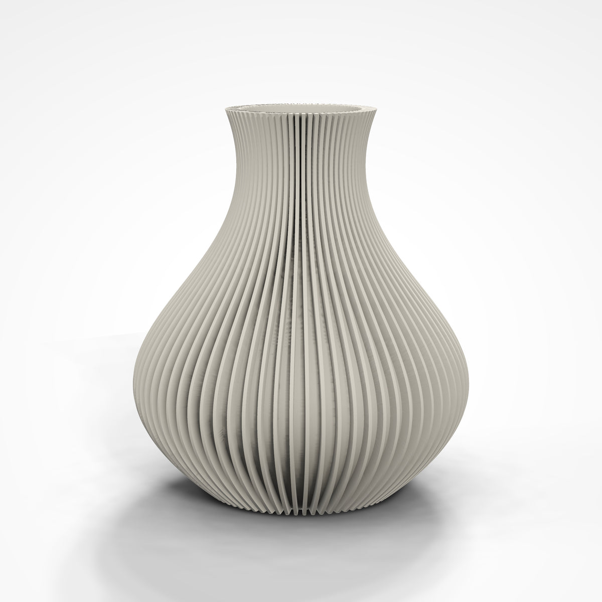 Ribbed Bulb Vase — right angle in matte cream on a white studio background