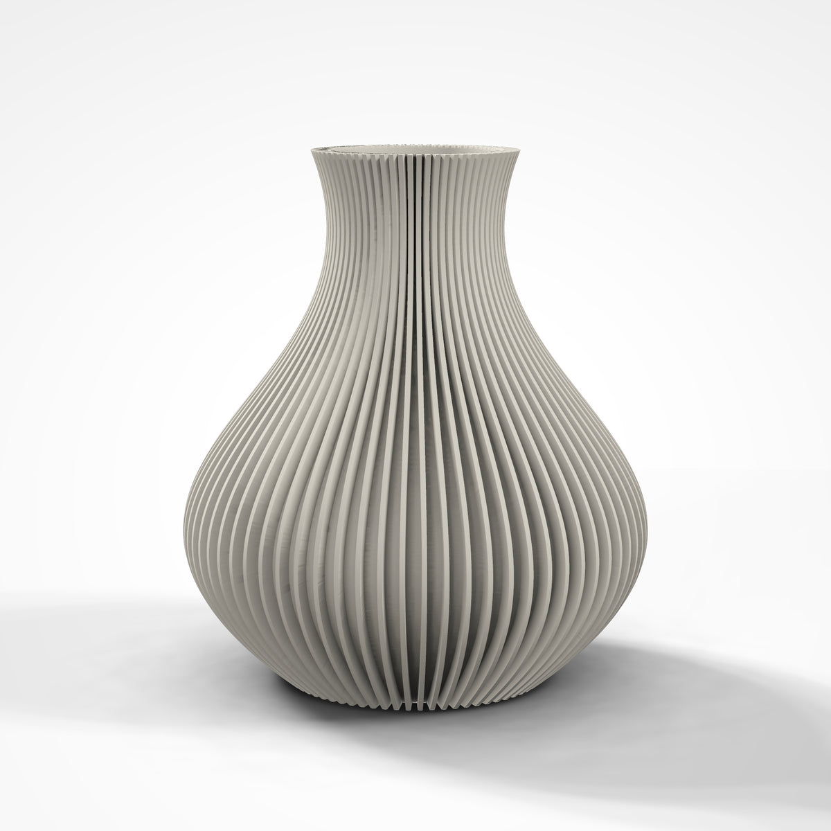 Ribbed Bulb Vase — reverse side in matte cream on a white studio background