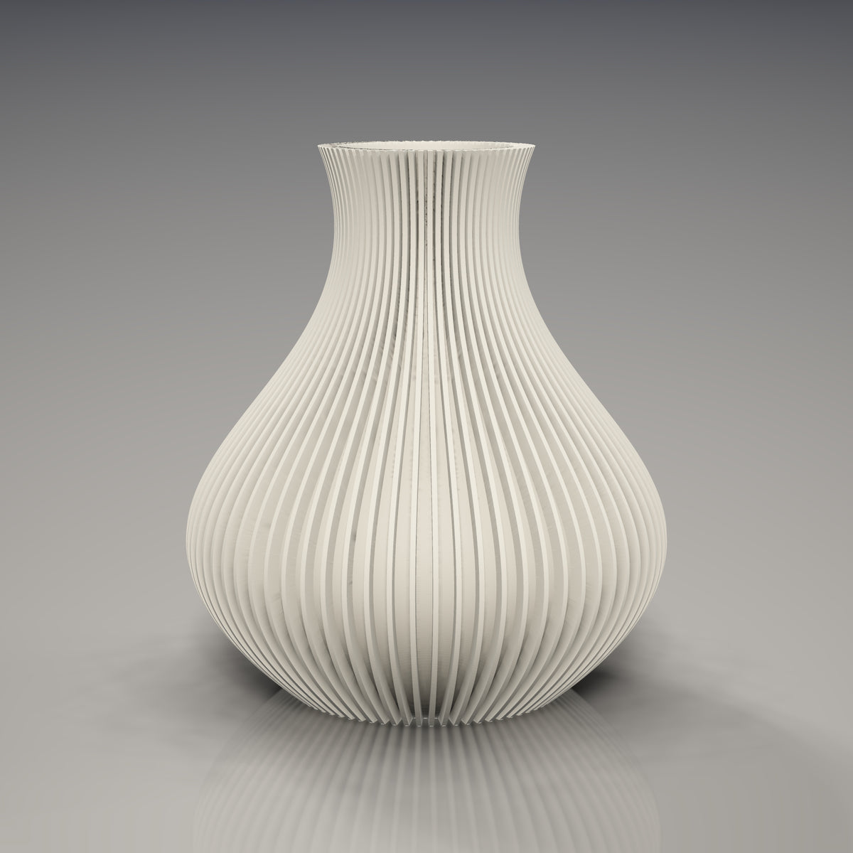 Ribbed Bulb Vase — matte cream vase on a dark studio background