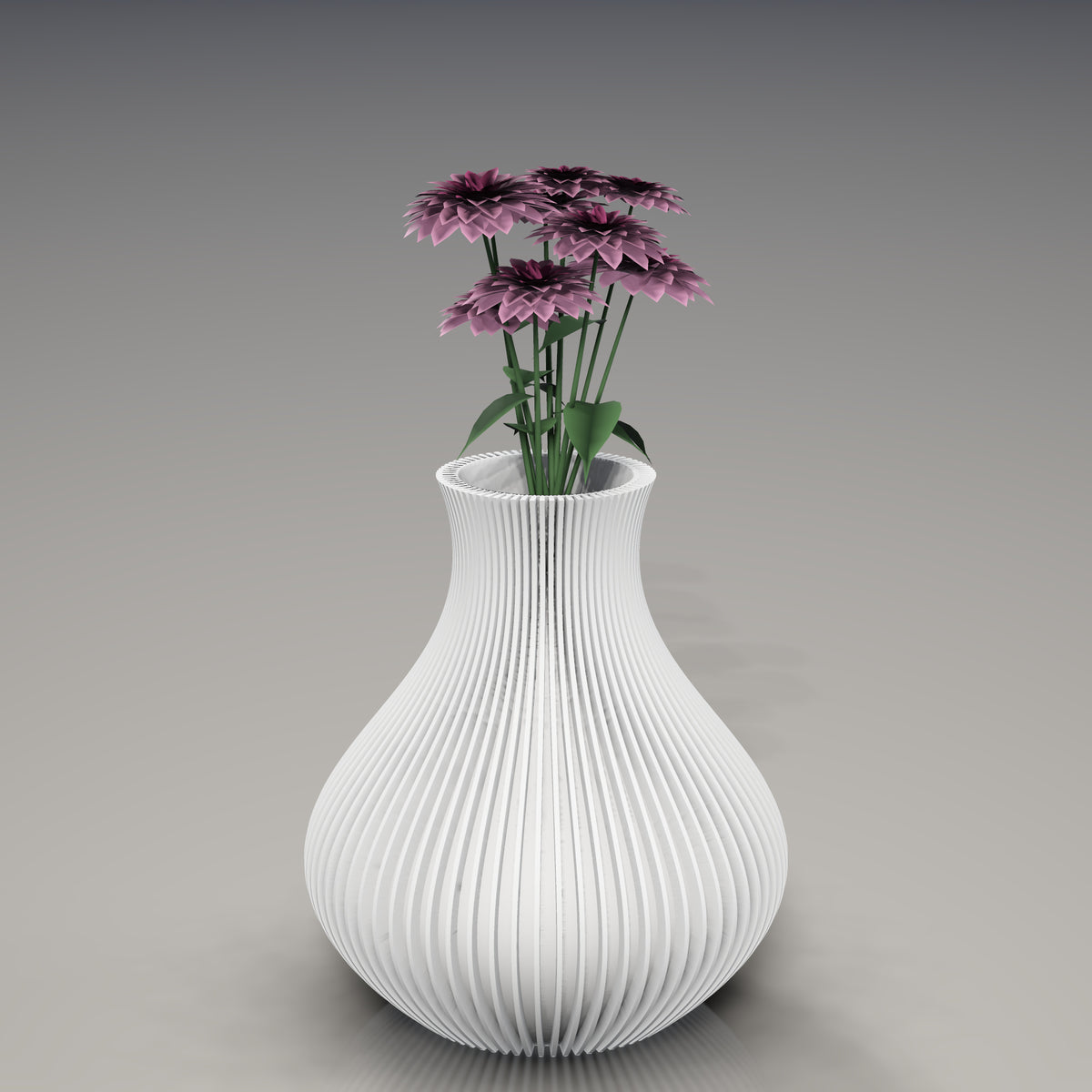 Ribbed Bulb Vase — White vase styled with a bouquet on a dark studio background