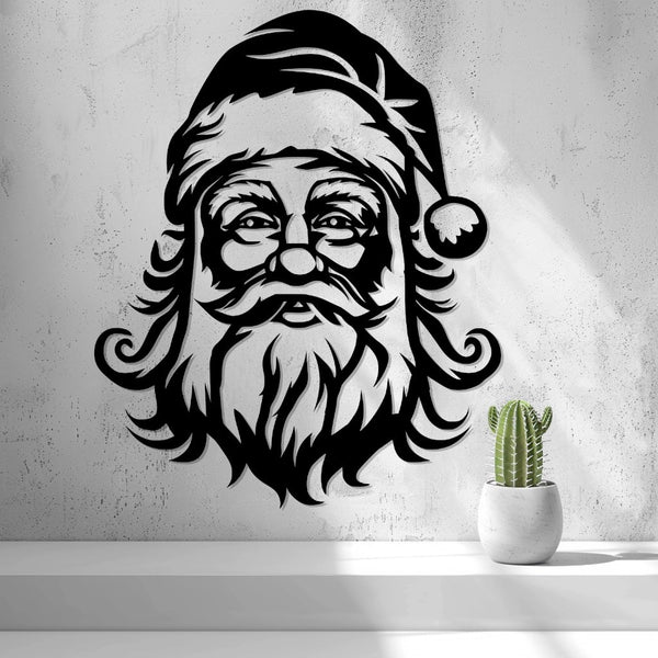 Santa Claus Face Wall Art — shown in black on a wall