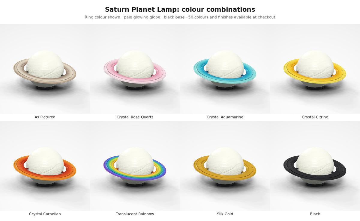 Saturn Planet Lamp — colour combinations: As Pictured, Crystal gradients, Translucent Rainbow, Silk Gold and Black rings