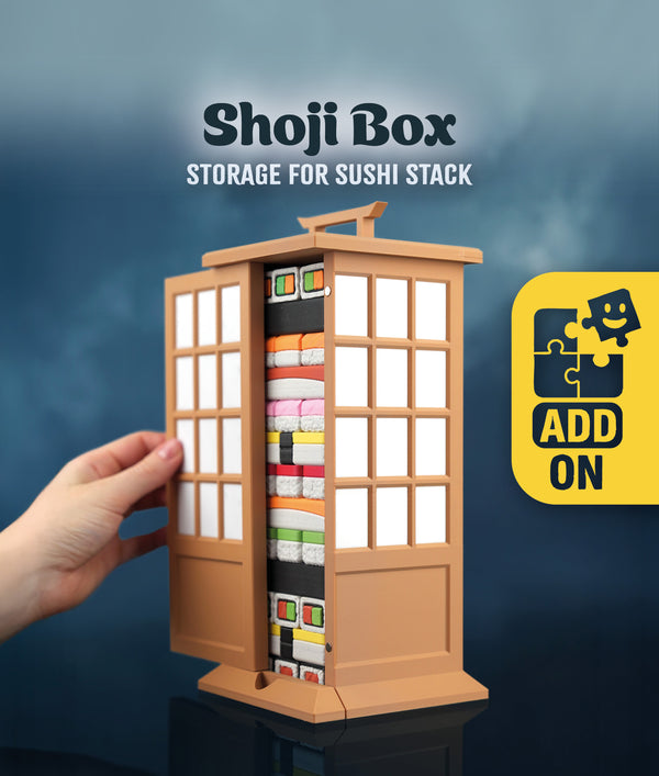 Sushi Stack Shoji Box — lantern-style box open with the sushi tower inside