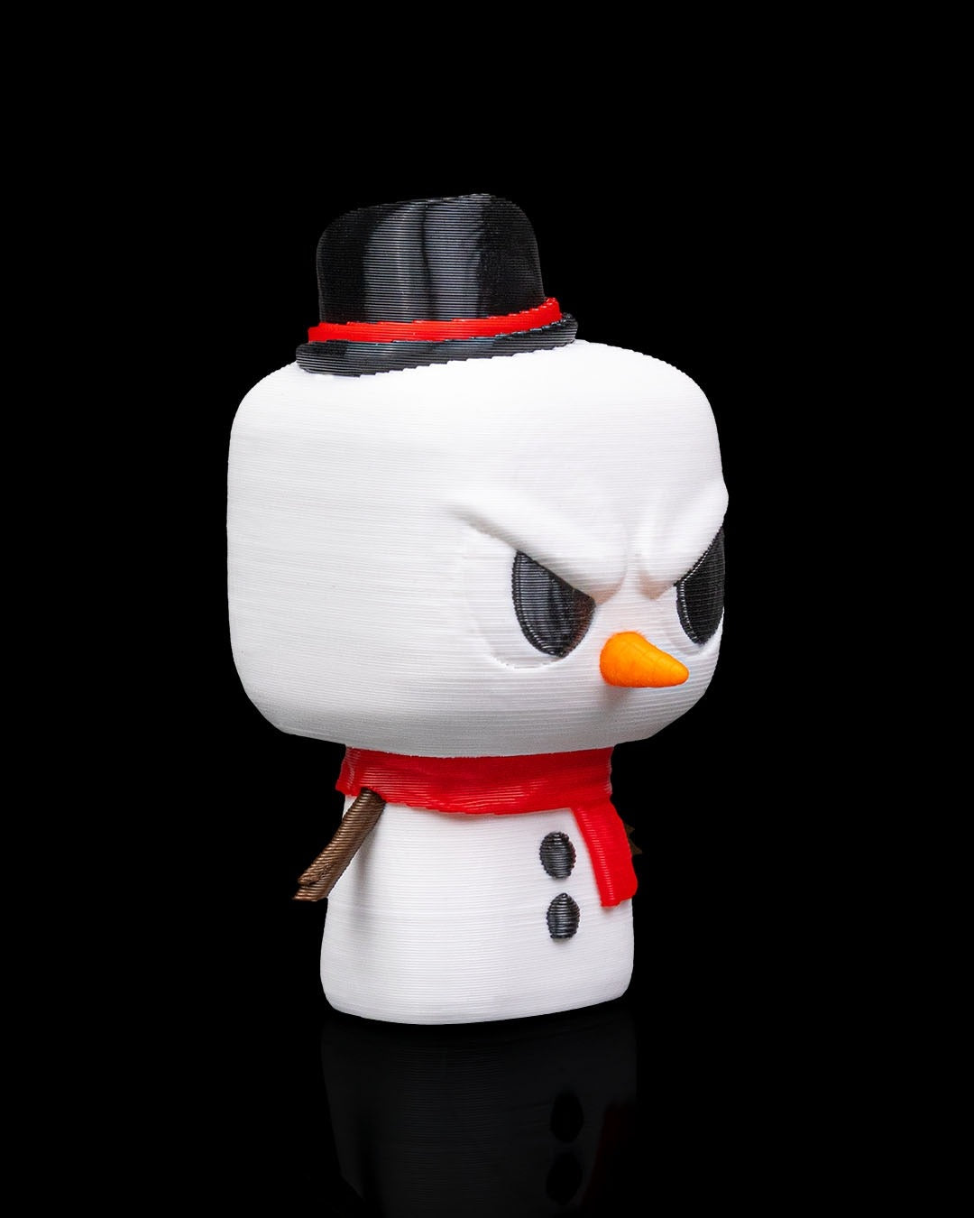 Snowmanty 3D-printed Christmas keyring — three-quarter view