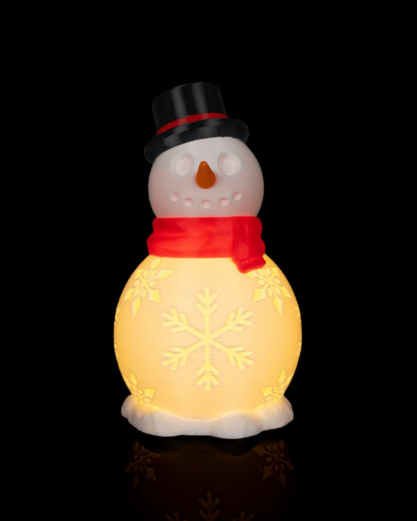 Snowman Shine Table Lamp — lit, front view
