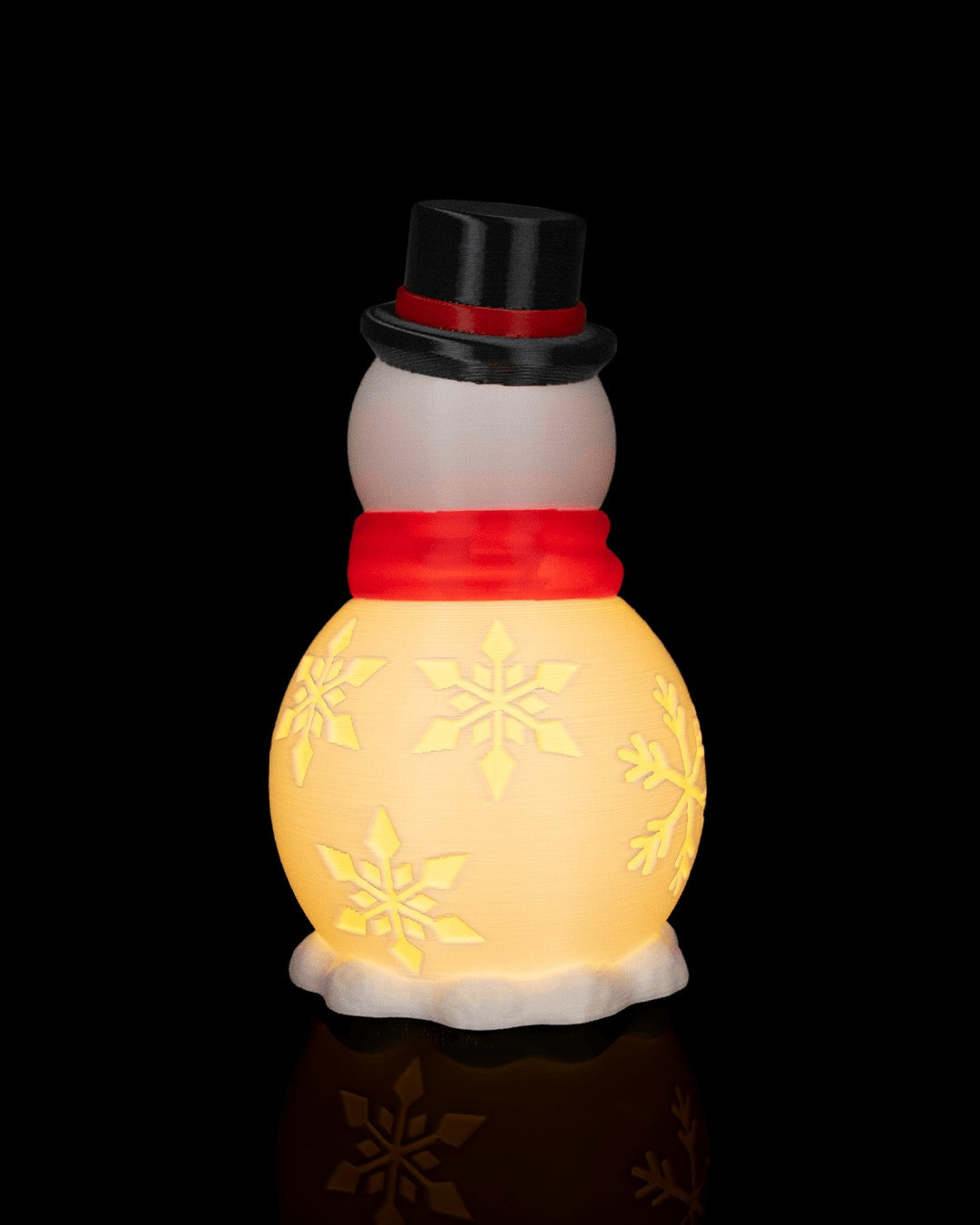 Snowman Shine Table Lamp — lit, front close-up