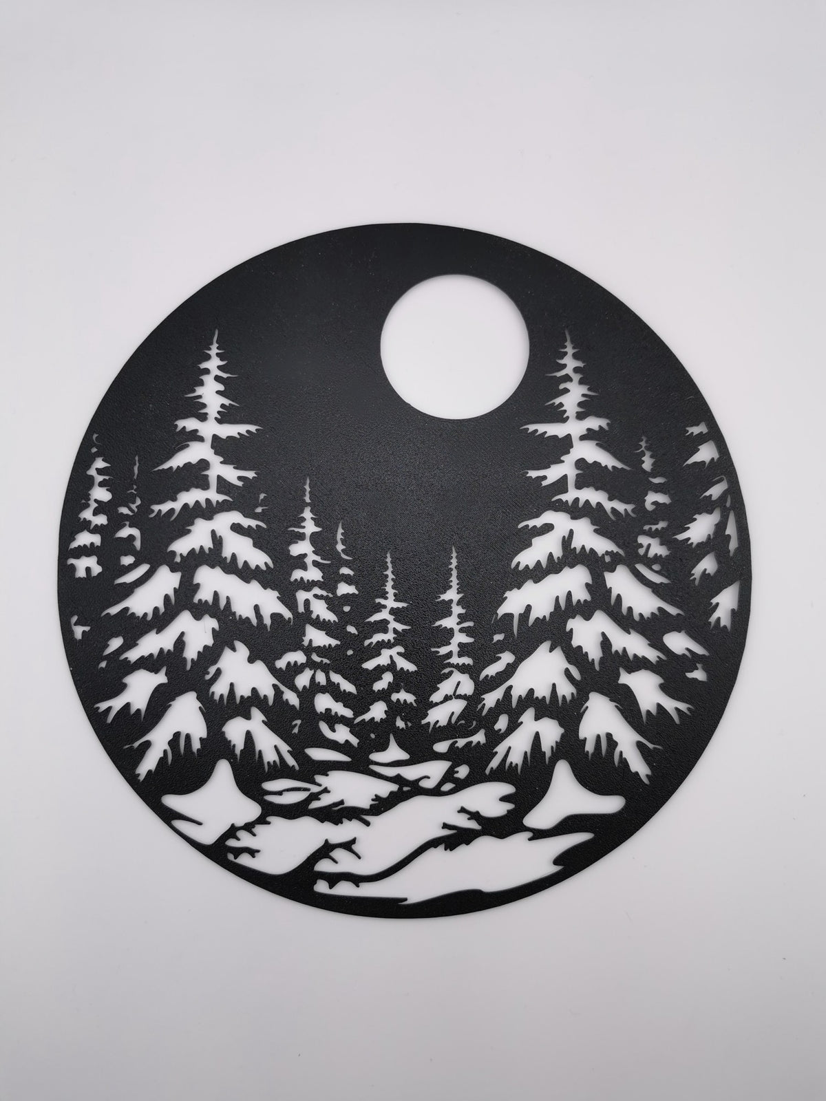 Snowy Night Landscape Wall Art — the printed piece in black