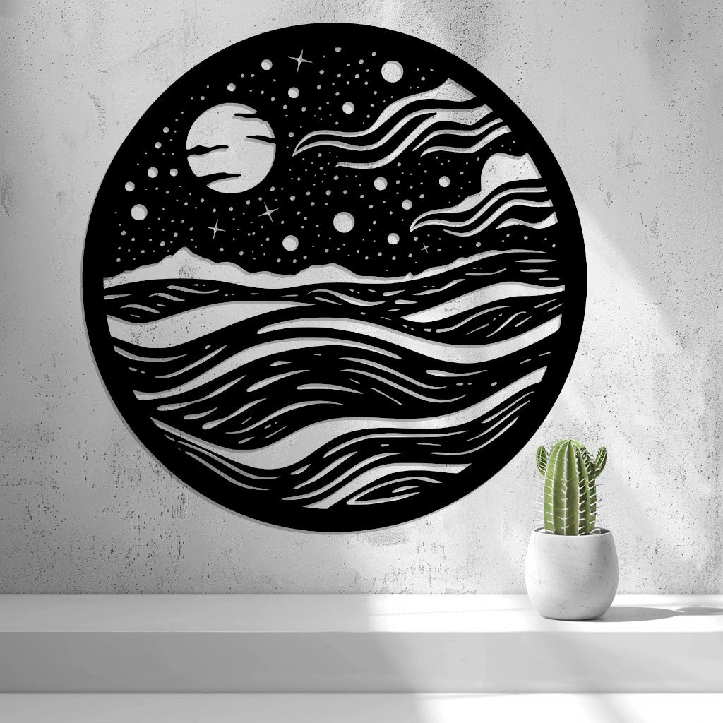 Starry Night Sea Wall Art — shown in black on a wall