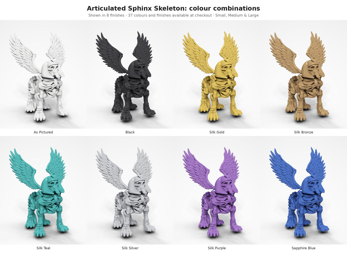 Articulated Sphinx Skeleton Figure — colour combinations in eight finishes