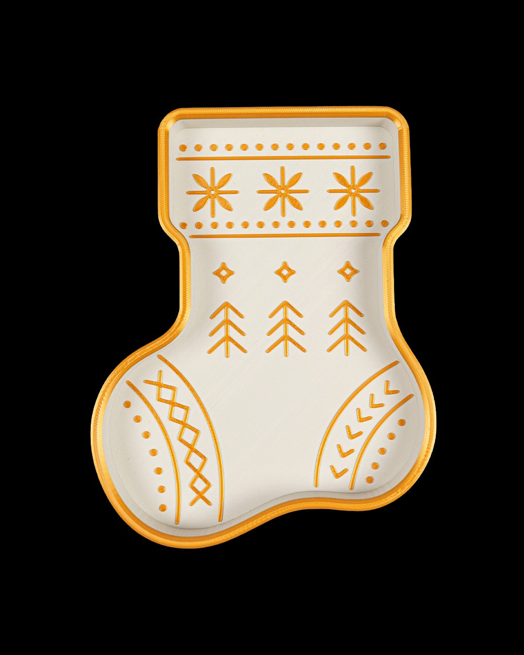 Stocking Tray — white and gold tray, top view