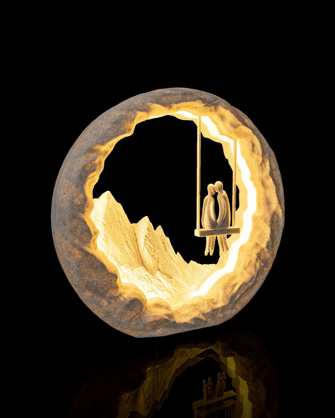 Swing for Two Table Lamp — lit scene up close