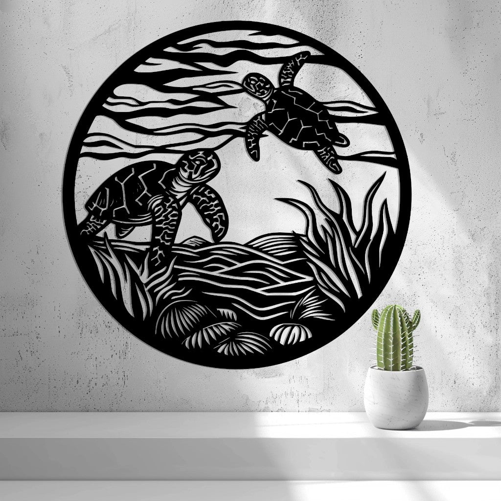 Sea Turtles Wall Art — shown in black on a wall