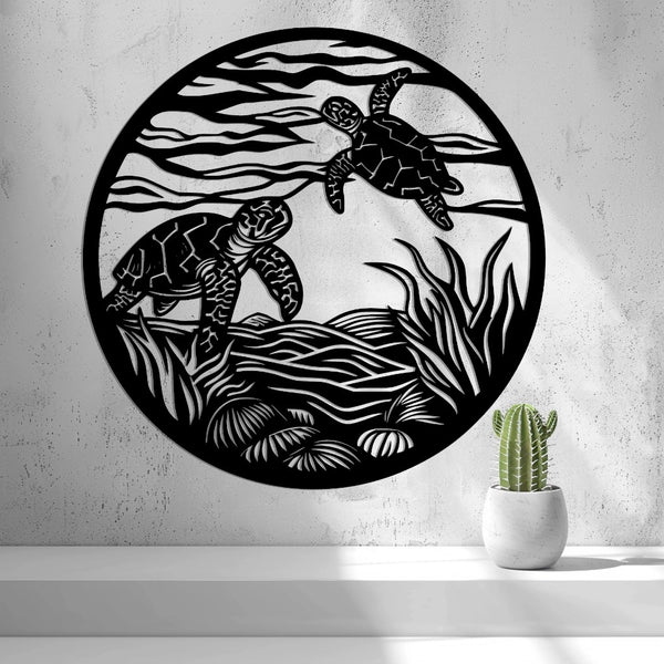 Sea Turtles Wall Art — shown in black on a wall