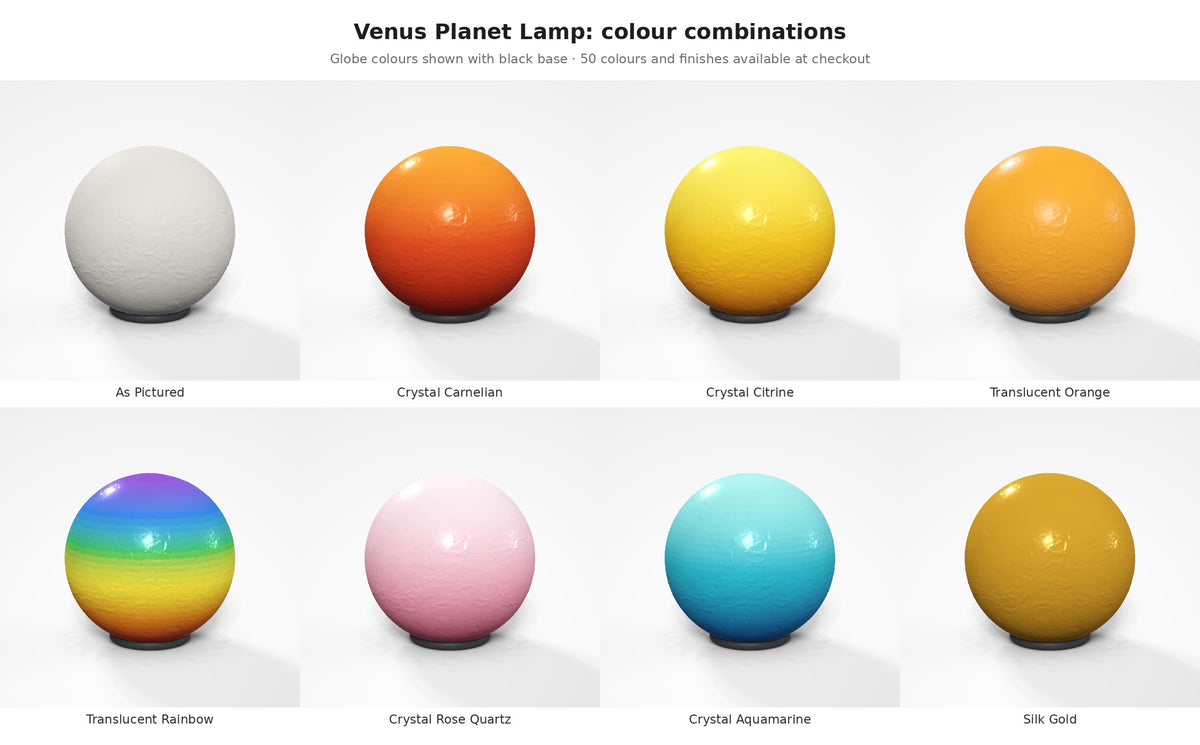 Venus Planet Lamp — colour combinations: As Pictured, Crystal gradients, Translucent Orange, Translucent Rainbow and Silk Gold