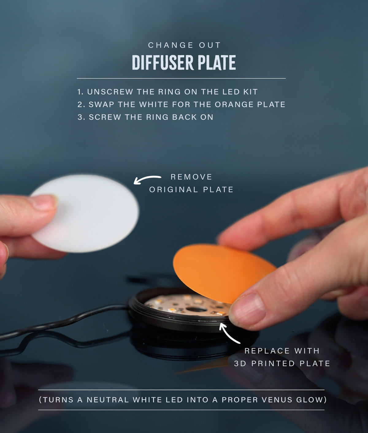 Venus Planet Lamp — swapping in the printed orange diffuser plate